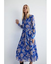 Warehouse - Floral Belted Pleated Midi Shirt Dress - Lyst