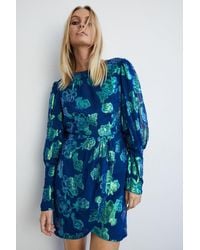 Warehouse - Sparkle Jacquard Wrap Mini Dress - Lyst