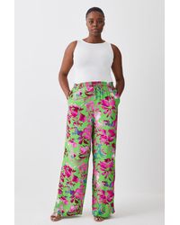 Karen Millen - Plus Size Silhouette Floral Woven Wide Leg Trouser - Lyst