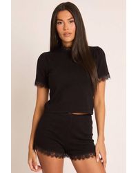 Rebellious Fashion - Lace Trim Detail Top & Shorts Co-Ord Set - Lyst