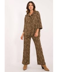 Love Lace - Animal Print Button Shirt & Wide Leg Pants Set Style 200221 - Lyst