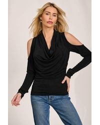 Jolie Moi - Cowl Neckline Cold Shoulder Jersey Top - Lyst