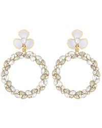 Mood - Gold Crystal And Opal Forward Facing Enamel Flower Drop Earrings - Lyst