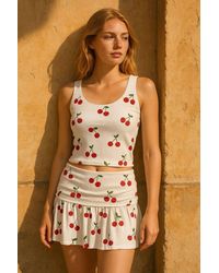 Stylewise - Cherry Print Slinky Mini Skort - Lyst