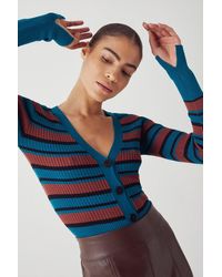 Warehouse - Stripe Rib Knit V-neck Cardigan - Lyst
