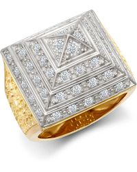 Jewelco London - 9ct 2-colour Gold Cz Egyptian Pyramid 1oz 25mm Signet Ring - Jrn564 - Lyst
