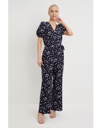 Dorothy Perkins - Petite Blue Abstract Print V Neck Jumpsuit - Lyst