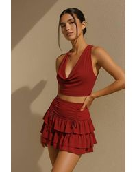 Stylewise - Tie Front Frill Detail Slinky Shorts - Lyst