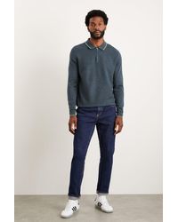 Burton - Super Soft Steel Blue Tipped Texture Knitted Zip Polo Shirt - Lyst