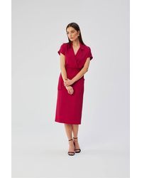 Love Lace - Collared Short Sleeve Midi Dress With Belt - Lyst