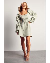MissPap - Poplin Ruched Front Long Sleeve Dress - Lyst