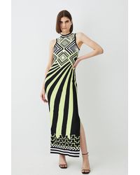 Karen Millen - Embellished Stripe Jacquard Knitted Maxi Column Dress - Lyst