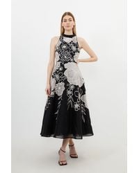 Karen Millen - Petite Applique Organdie Halter Woven Maxi Dress - Lyst