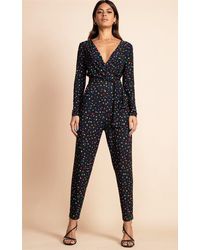 Dancing Leopard - Zion Abstract Print Slinky Jumpsuit Wrap Front V-neckline Playsuit - Lyst