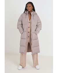 Brave Soul - 'cello' Maxi Length Padded Jacket With Fixed Hood - Lyst