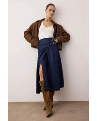 WOVCOR - Belted Midi Denim Skirt - Lyst
