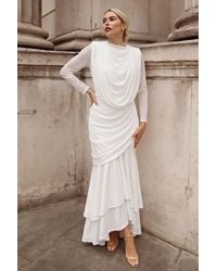 CY - Statement Draped Mesh Layered Maxi Dress - Lyst