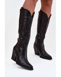 Love Lace - Cowboy Slip On Boots With Cut Out Column Heel Zipper - Lyst