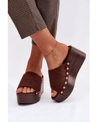 Love Lace - Suede Wedge Sandals With Golden Studs For Everyday Summer - Lyst