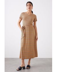 Dorothy Perkins - Black Stone Striped Belted Midi T-shirt Dress - Lyst