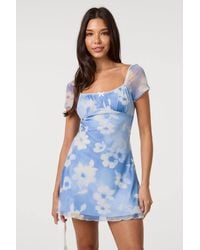 Pink Vanilla - Floral Printed Mesh Cap Sleeve Mini Dress - Lyst