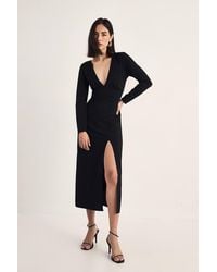 Nasty Gal - Plunging V-Neckline Split Long Sleeve Midi Dress - Lyst