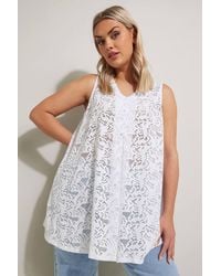 Yours - Broderie Anglaise Pleat Front Swing Vest Top - Lyst