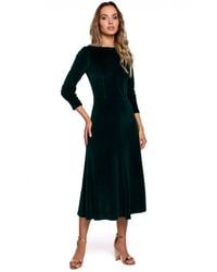 Love Lace - Velvet Pleated Long Sleeve Midi Dress With Zip - Lyst