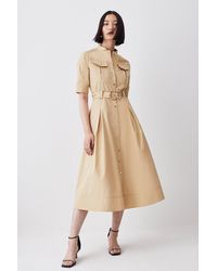 Karen Millen - Cotton Sateen Short Sleeve Midi Shirt Dress - Lyst