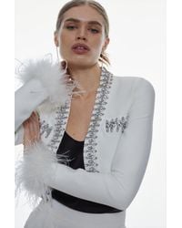 Karen Millen - Embellished Bandage Jacket With Feather Cuff - Lyst