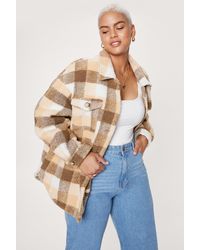 Nasty Gal - Plus Size Brown Check Shacket - Lyst