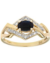 Jewelco London - 9ct Gold Diamond Oval Sapphire Art Deco Rhombus Solitaire Ring - Pr0axl8181ysa - Lyst