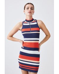 Karen Millen - Petite Knitted Rib Zip Up Stripe Mini Dress - Lyst