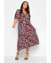 Yours - Floral Print Angel Sleeve Midi Dress - Lyst