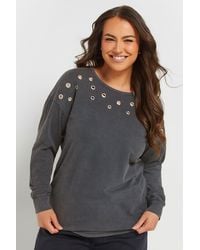 Yours - Acid Wash Eyelet Sweatshirt - Lyst