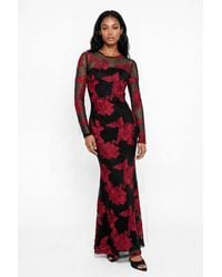 Maya Deluxe - Floral Ribbon Applique Long Sleeve Mesh Maxi Dress - Lyst