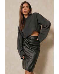 MissPap - Leather Look Pleated Wrap Detail Midi Skirt - Lyst