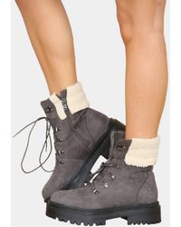 LARANGE - Suede Fur Collar Lace-Up Ankle Boots - Lyst