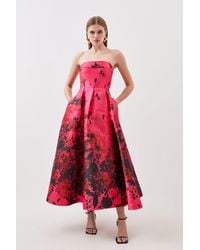 Karen Millen - Floral Print Satin Twill Woven Prom Dress - Lyst