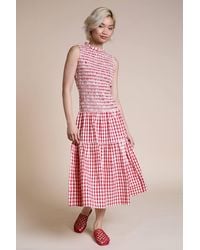 Neon Rose - Cotton Gingham Shirred Bodice Midi Dress - Lyst