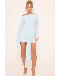 EGO - Body Contouring Long Sleeve Drape Slinky Mini Dress - Lyst