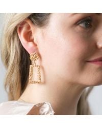 The Colourful Aura - Vintage Hollow Geometric Foil Square Long Drop Statement Earrings - Lyst