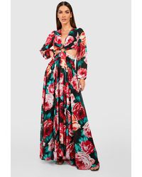 Boohoo - Floral Print Ring Detail Cut Out Maxi Dress - Lyst