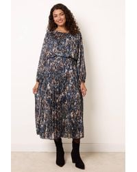 Blue Vanilla - Elasticated Waist Long Sleeve Round Neck Midi Dress - Lyst