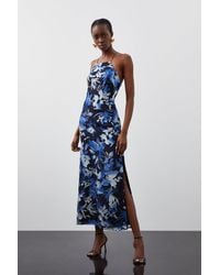Karen Millen - Satin Floral Devore Woven Strappy Maxi Dress - Lyst