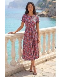 Roman - Petite Floral Tie Front Stretch Midi Dress - Lyst