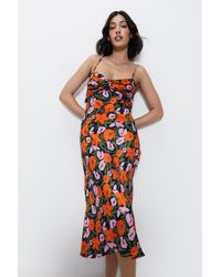 Warehouse - Petite Floral Satin Knot Strappy Slip Dress - Lyst