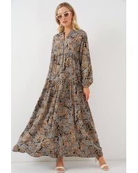 Bigdart - Patterned V-Neck Maxi Dress With Button Closure - Lyst