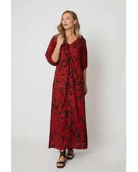 Wallis - Red Floral Ruched Detail Maxi Dress - Lyst
