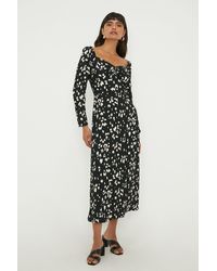 Dorothy Perkins - Black Abstract Ruched Front Long Sleeve Midi - Lyst